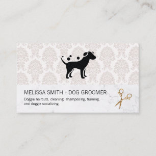 Carte De Visite Élégant éleveur de chiens   Damask Marble Chic