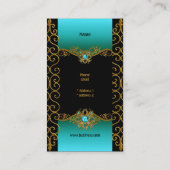 Carte De Visite Élégant Elite Classy Turquoise Blue Black Gold (Dos)
