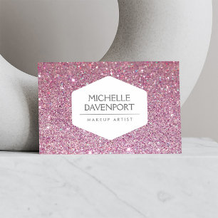 CARTE DE VISITE ÉLÉGANT EMBLEM BLANC SUR PARTIES SCINTILLANT ROSE
