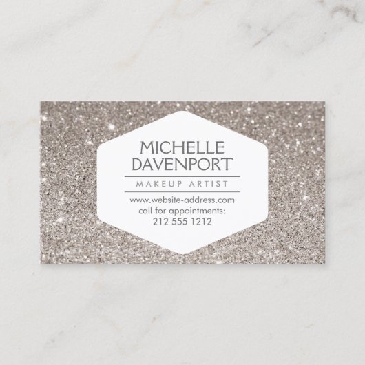 CARTE DE VISITE ÉLÉGANT EMBLÈME BLANC SUR PARTIES SCINTILLANT D'AR (Devant)