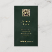Carte De Visite Élégant Emerald foncé vert & or code Qr (Dos)