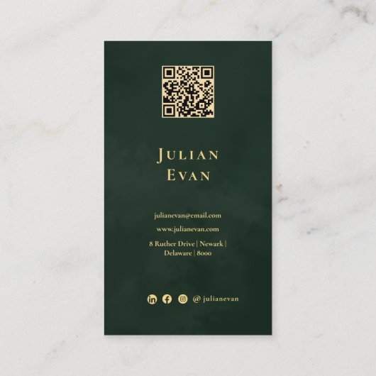 Carte De Visite Élégant Emerald foncé vert & or code Qr (Dos)