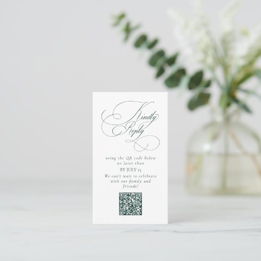 Carte De Visite Élégant Emerald Green Mariage QR Code S'il vous pl (Debout devant)