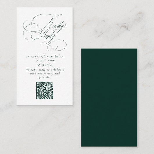 Carte De Visite Élégant Emerald Green Mariage QR Code S'il vous pl (Devant / Derrière)