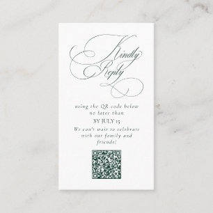 Carte De Visite Élégant Emerald Green Mariage QR Code S'il vous pl