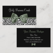 Carte De Visite Élégant Empreinte de léopard Et Élégant Ruban Vert (Devant / Derrière)