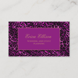 Carte De Visite Élégant Empreinte de léopard noir violet Wedding p