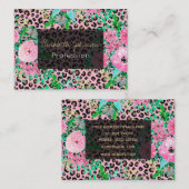 Carte De Visite Elégant Empreinte de léopard rose et design floral (Devant / Derrière)