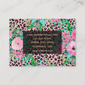 Carte De Visite Elégant Empreinte de léopard rose et design floral (Dos)