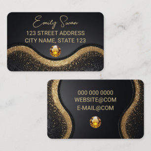 Carte de visite élégant en noir doré avec diamant