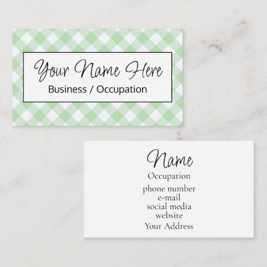 Carte De Visite Élégant en vichy blanc vert (Devant / Derrière)