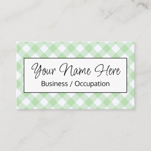 Carte De Visite Élégant en vichy blanc vert (Devant)
