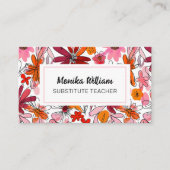 Carte De Visite Élégant enseignant de substitut floral (Devant)