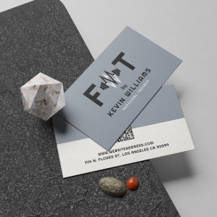 Carte De Visite Élégant entraîneur de fitness bleu-gris, noir & bl