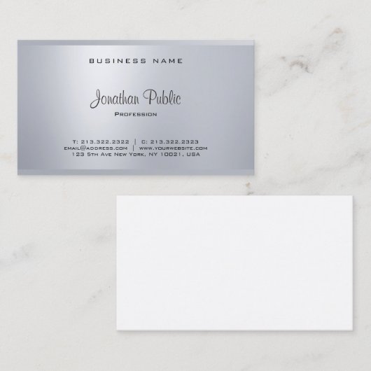 Carte De Visite Élégant et élégant Argent moderne Script Cool Plai (Devant / Derrière)