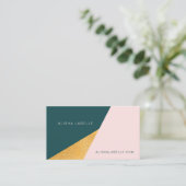 Carte De Visite Elégant et tendance géométrique rose, vert et or (Debout devant)