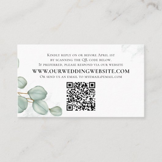 Carte De Visite Elégant Eucalyptus Feuilles simple photo QR Code (Devant)