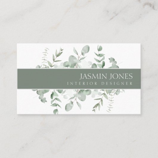 Carte De Visite Elegant Eucalyptus Greenery Interior Designer (Devant)