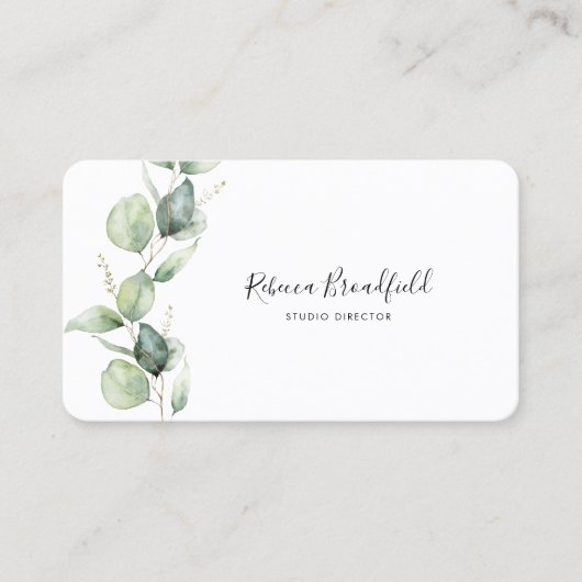 Carte De Visite Elégant Eucalyptus Verdure Script Beauté Salon (Devant)