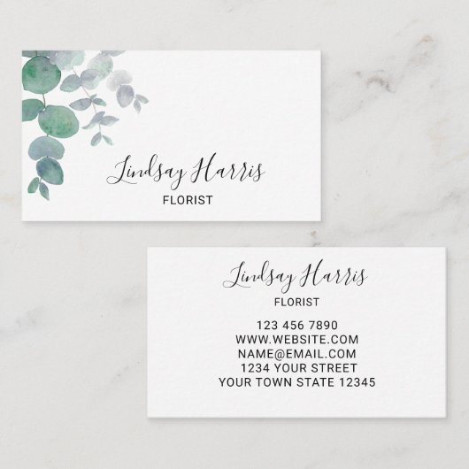 Carte De Visite Elégant Eucalyptus Vert fleuriste (Devant / Derrière)