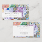 Carte De Visite Elégant expert financier en monnaie euro blanc (Devant / Derrière)