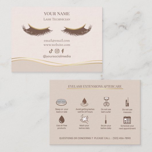 Carte De Visite Elegant Eyelash Extensions Lash Aftercare (Devant / Derrière)