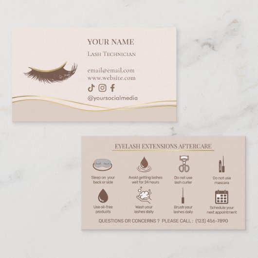 Carte De Visite Elegant Eyelash Extensions Lash Aftercare (Devant / Derrière)