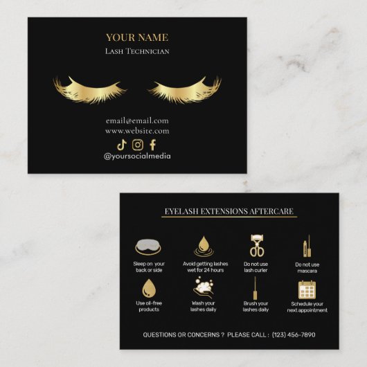 Carte De Visite Elegant Eyelash Extensions Lash Aftercare (Devant / Derrière)