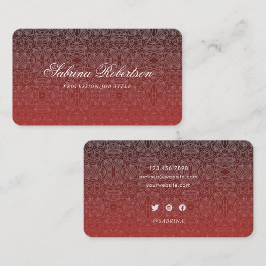 Carte De Visite Élégant Faux Argent Motif ornemental Script (Devant / Derrière)