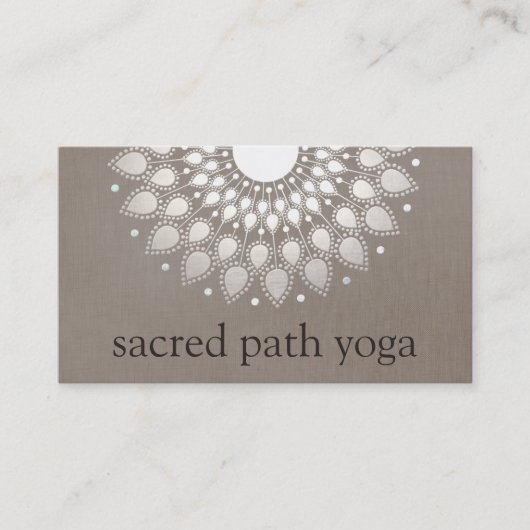 Carte De Visite Elégant Faux Argent Ornate Lotus Mandala (Devant)