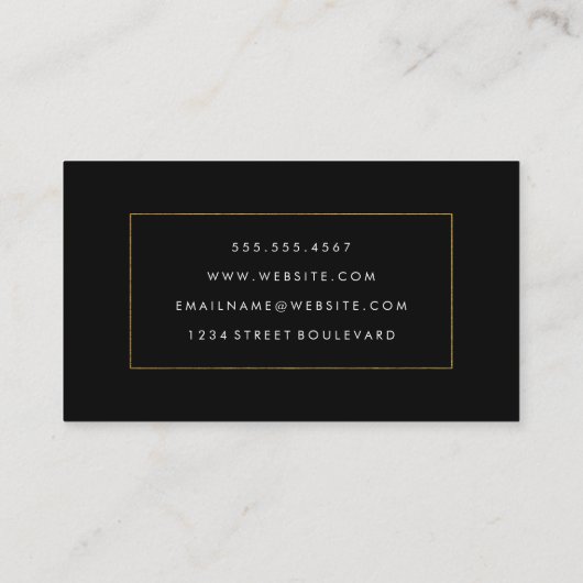 Carte De Visite Elégant Faux Bordure Dorée Noir Blanc (Dos)