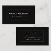 Carte De Visite Elégant Faux Bordure Dorée Noir Blanc (Devant / Derrière)