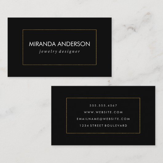 Carte De Visite Elégant Faux Bordure Dorée Noir Blanc (Devant / Derrière)