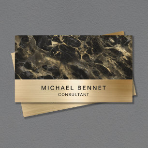 Carte De Visite Élégant Faux Gold Metallic Black Marble Consultant