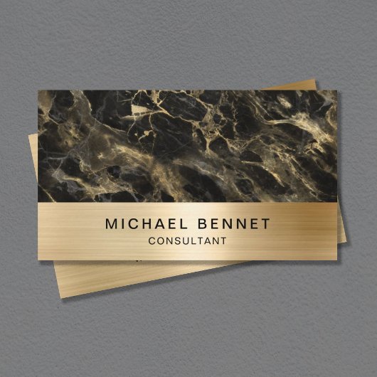 Carte De Visite Élégant Faux Gold Metallic Black Marble Consultant