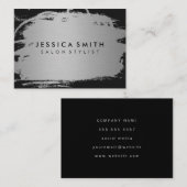 Carte De Visite Elégant Faux métal argent et noir (Devant / Derrière)
