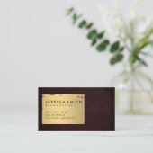 Carte De Visite Elégant Faux métal or brossé / Rouge profond (Debout devant)