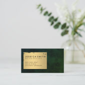 Carte De Visite Elégant Faux métal or brossé / Texture verte (Debout devant)