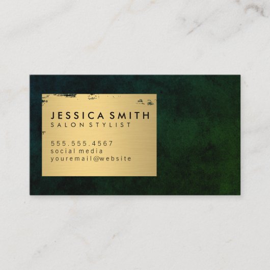 Carte De Visite Elégant Faux métal or brossé / Texture verte (Devant)