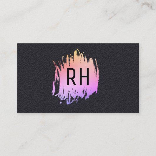 Carte De Visite Élégant Faux noir cuir brossé couleur Monogramme (Devant)