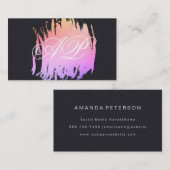 Carte De Visite Élégant Faux noir cuir brossé couleur Monogramme (Devant / Derrière)