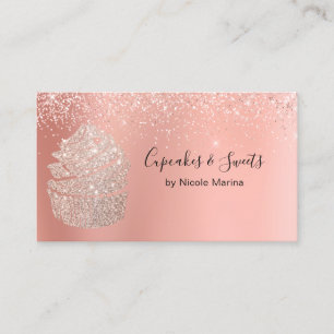Carte De Visite Élégant Faux Rose Gold Cupcake Sweets Boulangerie