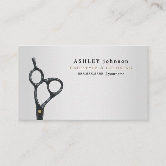 Carte De Visite Elégant Faux Silver Ciseaux Coiffeur moderne (Devant)