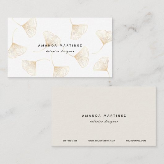 Carte De Visite Élégant Feuille de Ginkgo en or décroissant (Devant / Derrière)