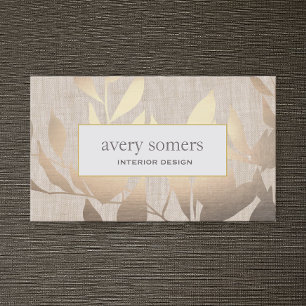 Carte De Visite Elégant Feuille or Design d'intérieur moderne Beig