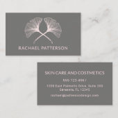 Carte De Visite Élégant Feuille rose Ginkgo sur Grey (Devant / Derrière)