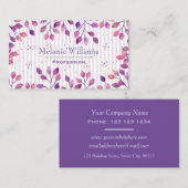 Carte De Visite Elégant Feuilles et rayures d'aquarelle violet (Devant / Derrière)