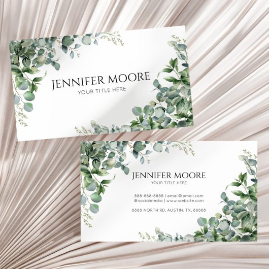 Carte De Visite Élégant Feuilles Plantes Eucalyptus Vert