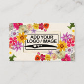 Carte De Visite Élégant Fleur sauvage ivoire pâle avec logo et pho (Devant)