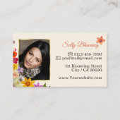 Carte De Visite Élégant Fleur sauvage ivoire pâle avec logo et pho (Dos)